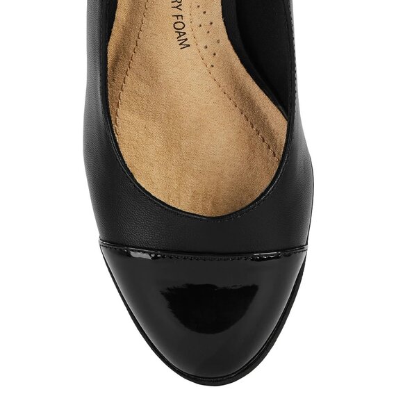 Time & Tru Size 11 Wedge Heels Black Memory Foam Faux Leather Glossy Toe Cap - Picture 5 of 6